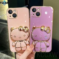 Solid color electroplated straight edge Katie Cat Mirror Bracket phone case For OPPO A3S A5 AX5 A5S AX5S A7 AX7 A12 A12e A5 A9 2020 F9 Pro Portable makeup mirror with soft case