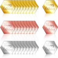 9 Pieces Happy Birthday Gold Mirror Acrylic Cupcake Toppers - Circle & Hexagon Engraved Shapes, DIY 