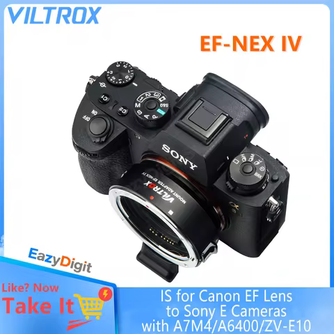 VILTROX EF-NEX IV Auto Focus Lens Adapter IS for Canon EF Lens to Sony E Cameras with A7M4/A6400/ZV-