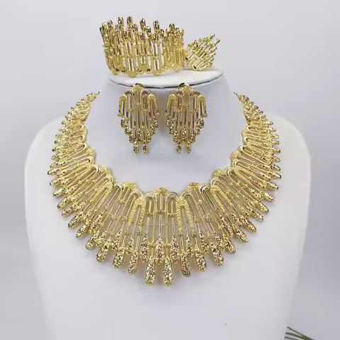 ESALE Italian Gold Plated Big Jewelry Sets Large Exaggeration Necklace Bracelet Earring Ring 4 Pcs/S