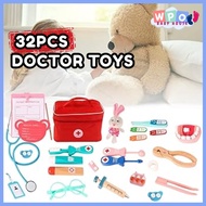 32pcs Wooden Doctor Toy Set Wooden Medical Tools Set Doctor Costume Dentist Wooden Toy Set Role Play