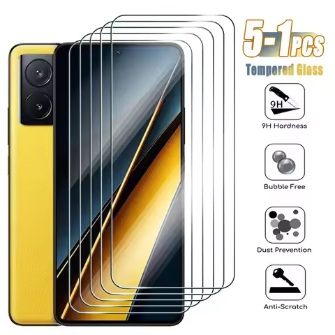 5-1Pcs Tempered Glass For Xiaomi Poco X6 X5 X4 X3 Pro 5G Screen Protector for Xiaomi Poco X3 X4 GT