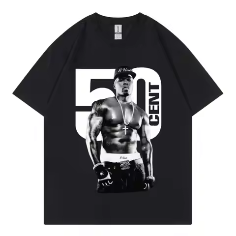 Rapper 50 Cent Graphic T Shirts Male Fashion Hip Hop Vintage Short Sleeve T-shirt Men's Summer 100% 