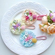 碎花兔子布貼毛球蕾絲網紗嬰兒寶寶頭戴