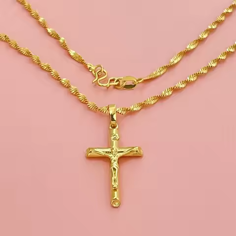 Luxury 24K 9999 Pure Gold real gold Women's Cross Pendant Necklace