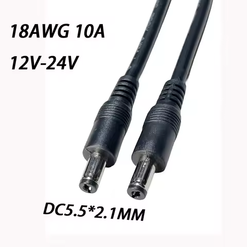 18AWG Dc Power Plug 5.5 X 2.1mm Male To 5.5 X 2.1mm Male Cctv Adapter Connector Cable 12v 10A Power 