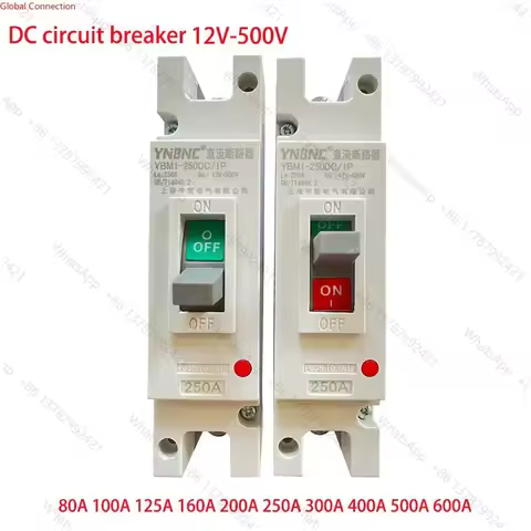 1P MCCB 160A 200A 250A 300A 400A 500A 600A DC Circuit Breaker 12V 24v 48V 96V Solar Cells RV Battery