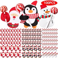 100Pcs/set Cute Gift Package Decor Cards Lovely Penguin and Santa Claus Christmas Candy and Lollipop Decoration Paper Cards