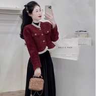 Women's red evening gown, tweed evening gown, red evening gown with ruffles, high-end product
