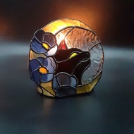 月亮上的彩色玻璃黑貓茶蠟燭台花燈裝飾品