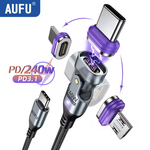 AUFU 240W Magnetic Charging Cable PD3.1 USB C Cable 5A Fast Charging for Macbook PC Magnet Type C Ca