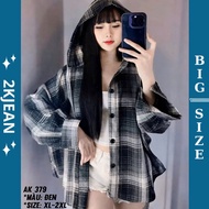 Unisex Sunscreen Shirt for Men and Women Long Sleeve Plaid with Hood Jacket Style Loose form Flannel