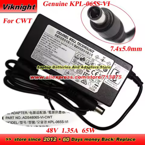 Genuine KPL-065S-VI AC Adapter 48V 1.35A 65W Power Adapter for CWT ADS48065-VI-CWT Charger with 7.4x