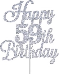 Happy 59th Birthday Cake Toppers Sliver Glitter, Cheers to 59 Years Old Bday Decoration 59th Anniver