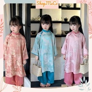 Innovative ao dai set L442, Modified ao dai set with 3-color silk pants for girls to wear CNY