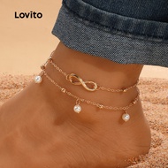 Lovito Casual Pearls Anklet LFA111159 Lovito  Mutiara Anklet Santai LFA111159