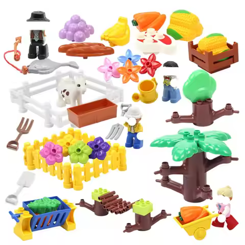 Compatible Bricks Farm Big Building Blocks Plant Decoration Accessories Fence Trees Grass Fruit Set 
