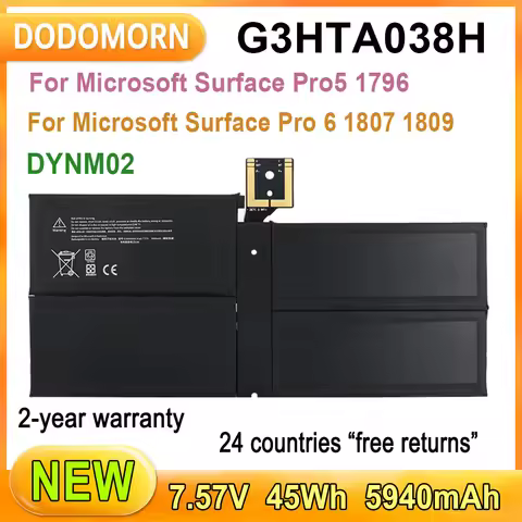 New 5940mAh G3HTA038H DYNM02 Laptop Battery For Microsoft Surface Pro 6 1807 1809 For Microsoft Surf
