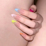 Handmade Wearable Nails Spring and Summer Dopamine New Colorful French Long Nails Shibuya Gyaru Wear