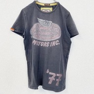 古著 Superdry Gokudo Kanri（極度乾燥）短袖印花 T 卹，復古設計，圓領，灰色，小碼