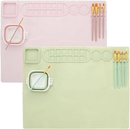 MUXHEL 2 Pcs Silicone Painting Mat with Cup and Brush, 20" x 16" Silicone Craft Mat, Pink and Green Silicone Art Mat for Kids Painting, Handmade, DIY Creations