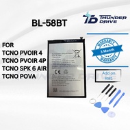 Thunder Drive Battery Compatible For TCNO PVOIR 4 PVOIR 4P SPK 6 AIR POVA BL-58BT