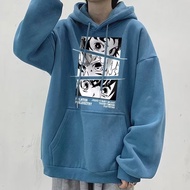 【Plus Size M-8XL】Korean Man Sunset Comic Eyes Print Hoodie Oversize Loose Long Sleeve Student Hooded