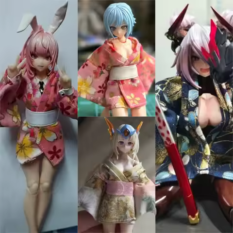 1/12 Scale Female Soldier Short Japanese Printing Kimono Dress Clothes Model for 12" Tbleague Phicen