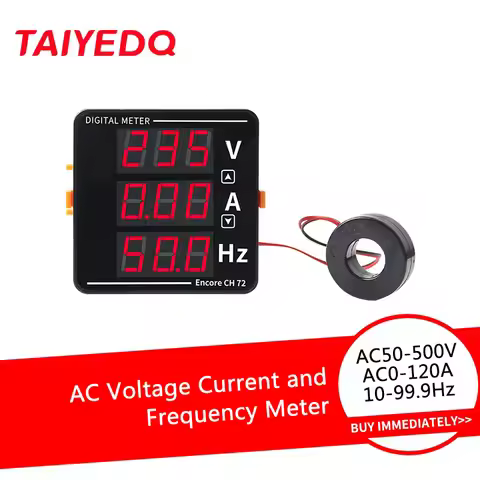 AC50-500V 0-120A 10-99.9Hz Digital Display Voltage Ampere Frequency Meter Voltmeter Ammeter Hertz 72