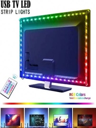 1套3.28ft/16.4ft Rgb Led燈條,usb 5v 5050smd黏性燈,附有24鍵紅外控制器,適用於家庭裝飾客廳臥室電視背景