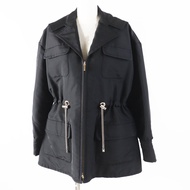 成色極佳的香奈兒 (CHANEL) 23B P75490 100% 真絲 Coco Mark 鏈條設計拉鍊連帽衫/外套，黑色，金色五金配件，34 碼，意大利製造，正品，女士款