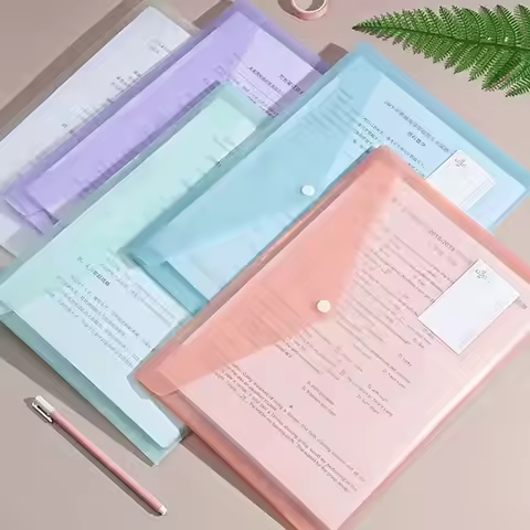 WQN-5PCS PP Plastic Envelope Clear Reusable Plastic Envelope Waterproof Folder with Button A4 Size F