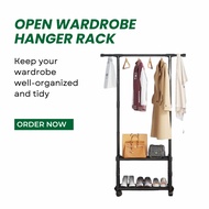 Double Layer  Metal Open Clothes Hanger Rack Wardrobe Rak Besi Almari Baju Pakaian Kanak-kanak Dewasa 衣橱 晒衣架
