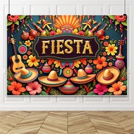 Cinco De Mayo Fiesta Backdrop Sombrero Guitar Flower Background for Mexican Celebration Decorations 