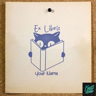 Ex Libris Custom Name Stamp SE-99 | Cat Peeking Book | Flash Stamp Library Book