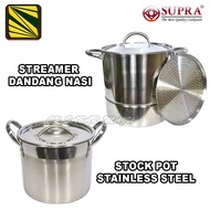 Panci Supra Stockpot & Steamer / Dandang / Kukusan 8/12/16/20 Qt Stainless Steel