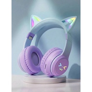 Wireless glowing cute cat ear headphones  stereo headphones with microphone foldable earmuff headpho