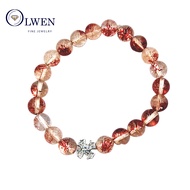 Vòng Tay Phong Thủy Đá Thạch Anh Ưu Linh Đỏ Đính Charm Vàng VT-08 Olwen