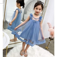 Dress Anak Warna Biru Gaun Parisian Baju Pesta Anak Perempuan Impor