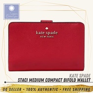 [SG SELLER] Kate Spade KS Womens Staci Medium Compact Bifold Red Currant Leather Wallet