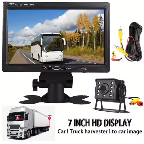 Bus Truck Trailer Car Reverse Backup Camera Kit with 17.78cm TFT LCD HD Color Monitor - 8 LED, Suita