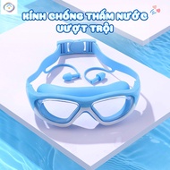 Waterproof swimming goggles, children's swimming cap, anti-fog, earmuffs, face-hugging.