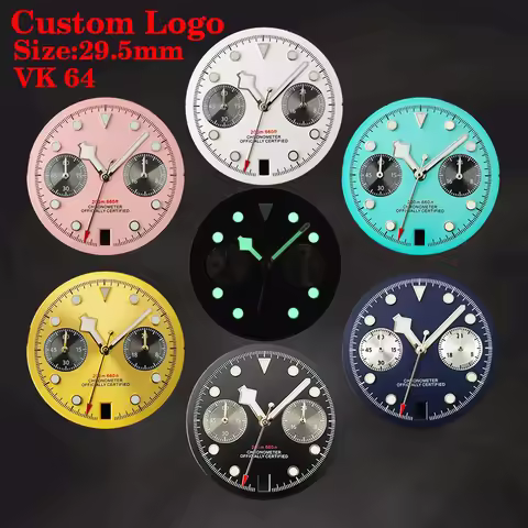 29.5mm VK64 unmarked dial custom logo panda dial 6 o'clock date pink, blue dial, suitable for VK64 q