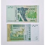 West African States 5000 Francs CFA banknote 2000-2026 Years UNC Random Number & Prefix.