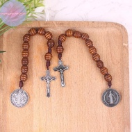 Strongaroetrtombn Saint Benedict Medal Prayer Pocket Rosary Catholic Brown Wood Beads With Saint Ben