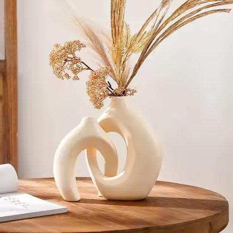 Hollow Nordic Modern Vase Set of 2 for Modern Home Decor,Plastic imitation ceramic Hollow Flower Vas