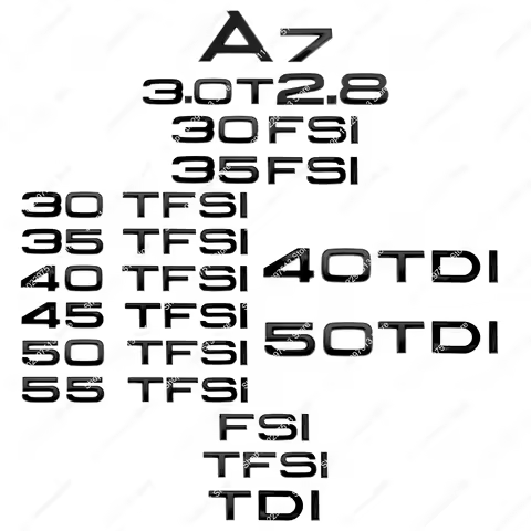 3.0T TDI FSI TFSI 40TDI 45TFSI 50TFSI 55TFSI 3D Letters Glossy Black Emblem Car Badge Logo Sticker A