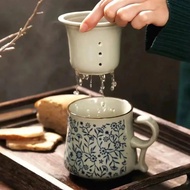 🍵Ceramic Strainer Tea Cup with cover filter tea cup Mug with Lid , Filter Strainer 3 in 1 Celadon Ch