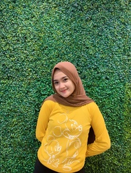 Atasan Panjang Jumbo Wanita Mustard Kaos Lengan Panjang Big Size