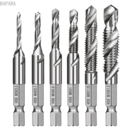Bapara 6pcs M3-M10 Screw Tap Drill Bits HSS Taps Countersink Deburr Set Metric Combination Bit 1 4In